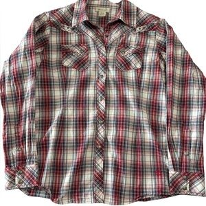Ariat Women Plaid Western Shirt Metal Snap Front Studded Red/White/Blue Cotton M